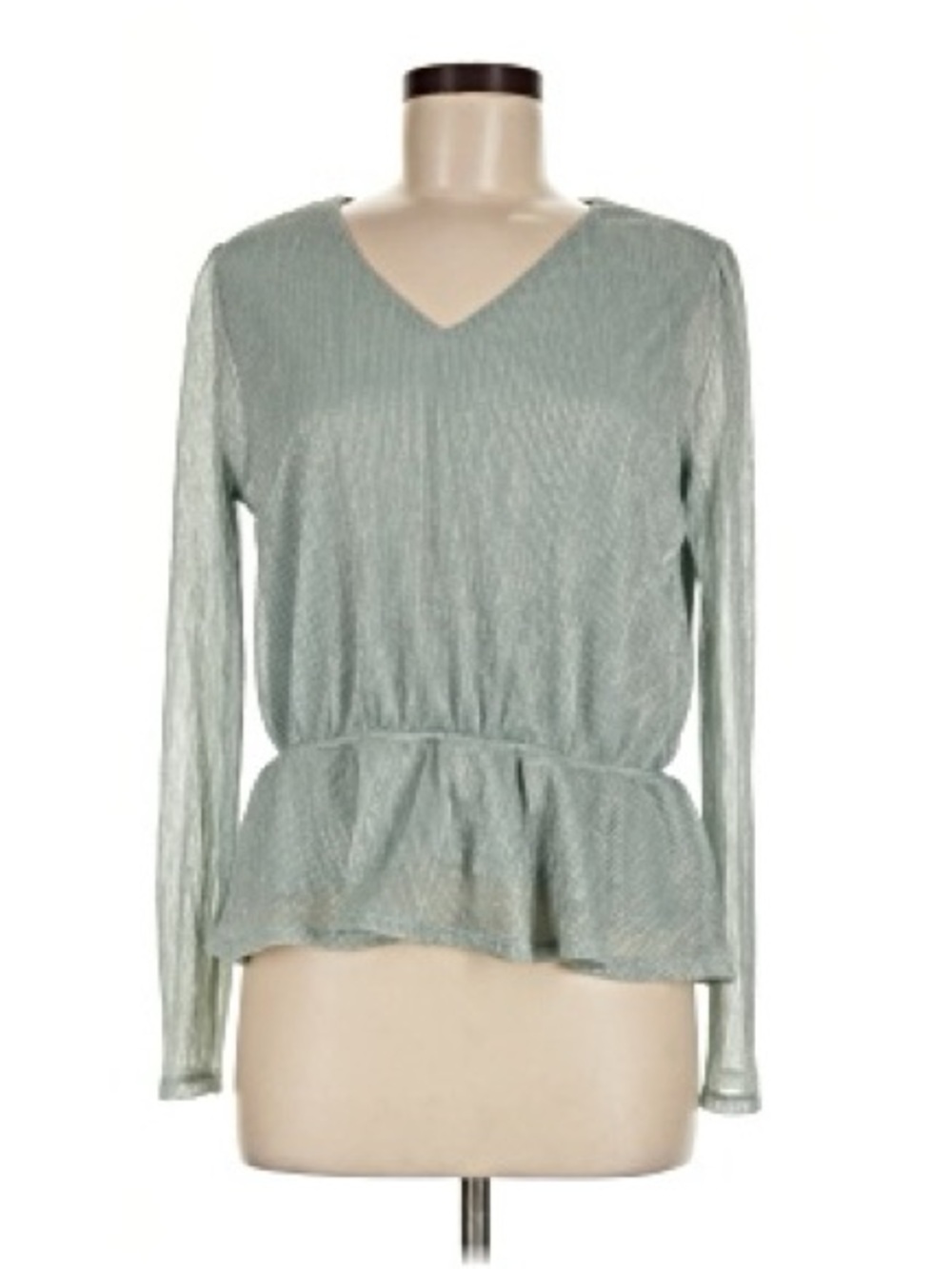 Absolutely Famous Light Sage V-Neck Peplum Long Sleeve Top
